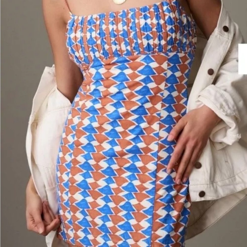 NWT Anthropologie Ophelia Sleeveless Linen Slim Mini Dress Maeve Size 12 Blue